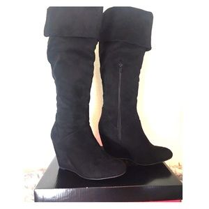 Wedge knee high boots